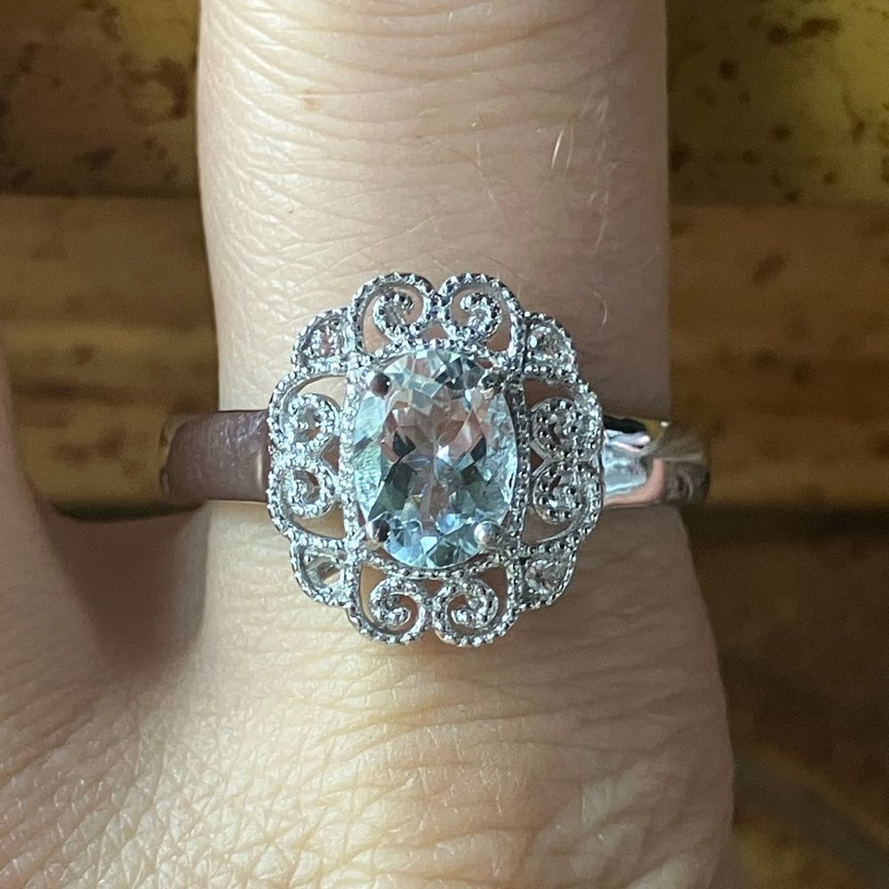 Natural Aquamarine Sterling Silver Ring Size 9.75
